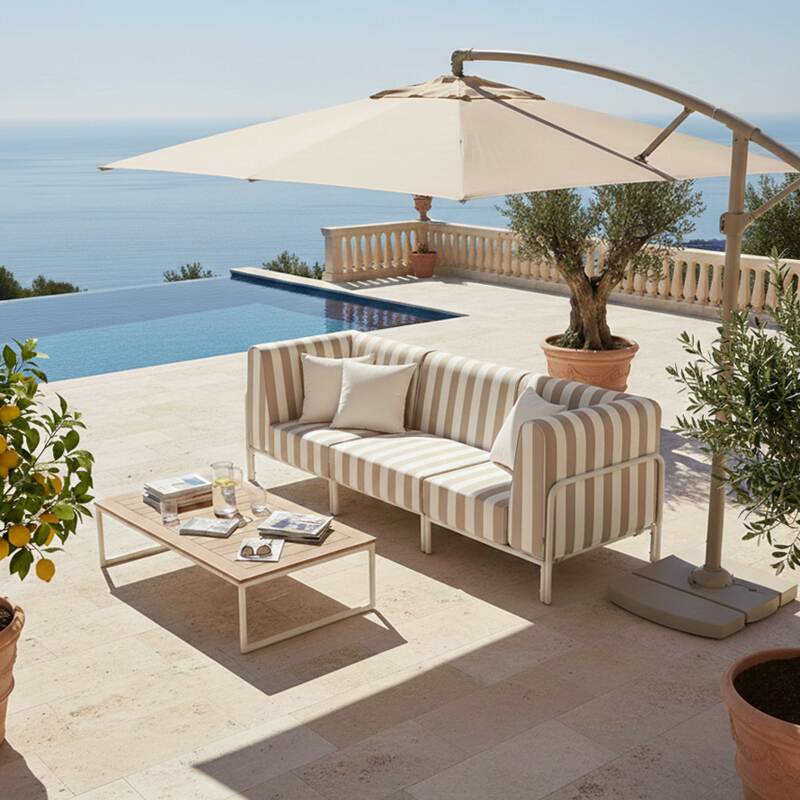 Salon de jardin modulable rayé 3 places avec 1 chauffeuse et 2 fauteuils d'angle (7/8)