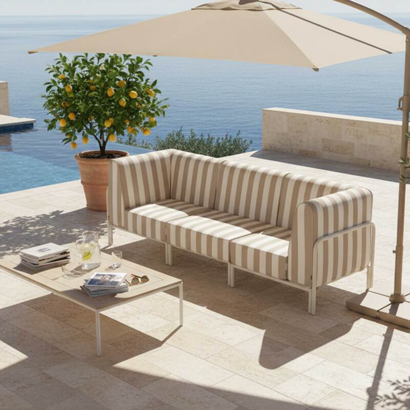 Salon de jardin modulable rayé 3 places avec 1 chauffeuse et 2 fauteuils d'angle (7/8)