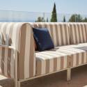 Salon de jardin modulable rayé 5 places avec 2 chauffeuses, 2 fauteuils d'angle et un pouf