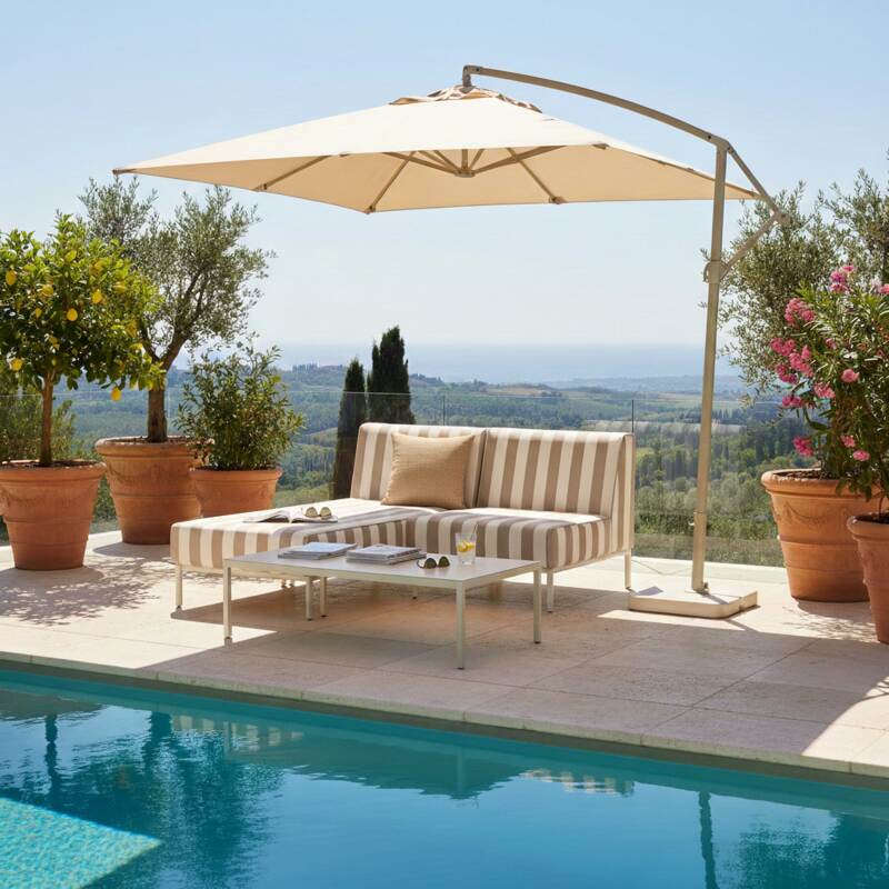 Salon de jardin modulable rayé 2 places avec 1 chauffeuse et 1 méridienne (7/8)