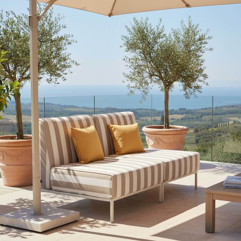 Salon de jardin modulable rayé 2 places avec 2 chauffeuses