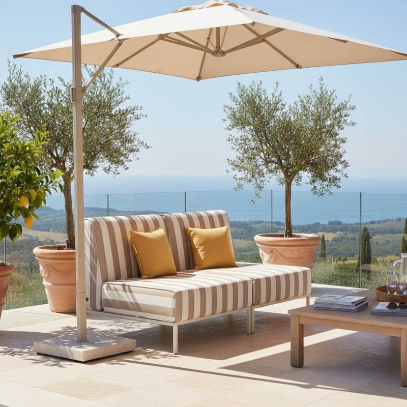 Salon de jardin modulable rayé 2 places avec 2 chauffeuses (7/8)