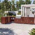 Cuisine extérieure en métal d'angle avec four à pizza, gazinière, barbecue et rangements - 6 modules