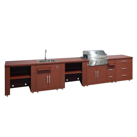 Cuisine extérieure en métal avec évier, barbecue et rangements - 5 modules | Oviala