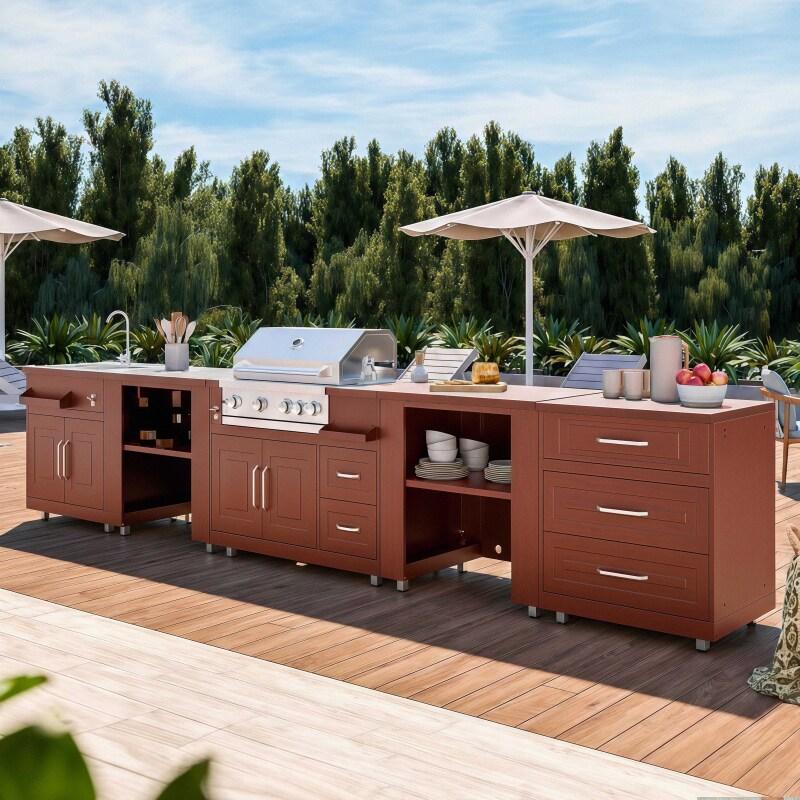 Cuisine extérieure en métal avec évier, barbecue et rangements - 5 modules (3/7)