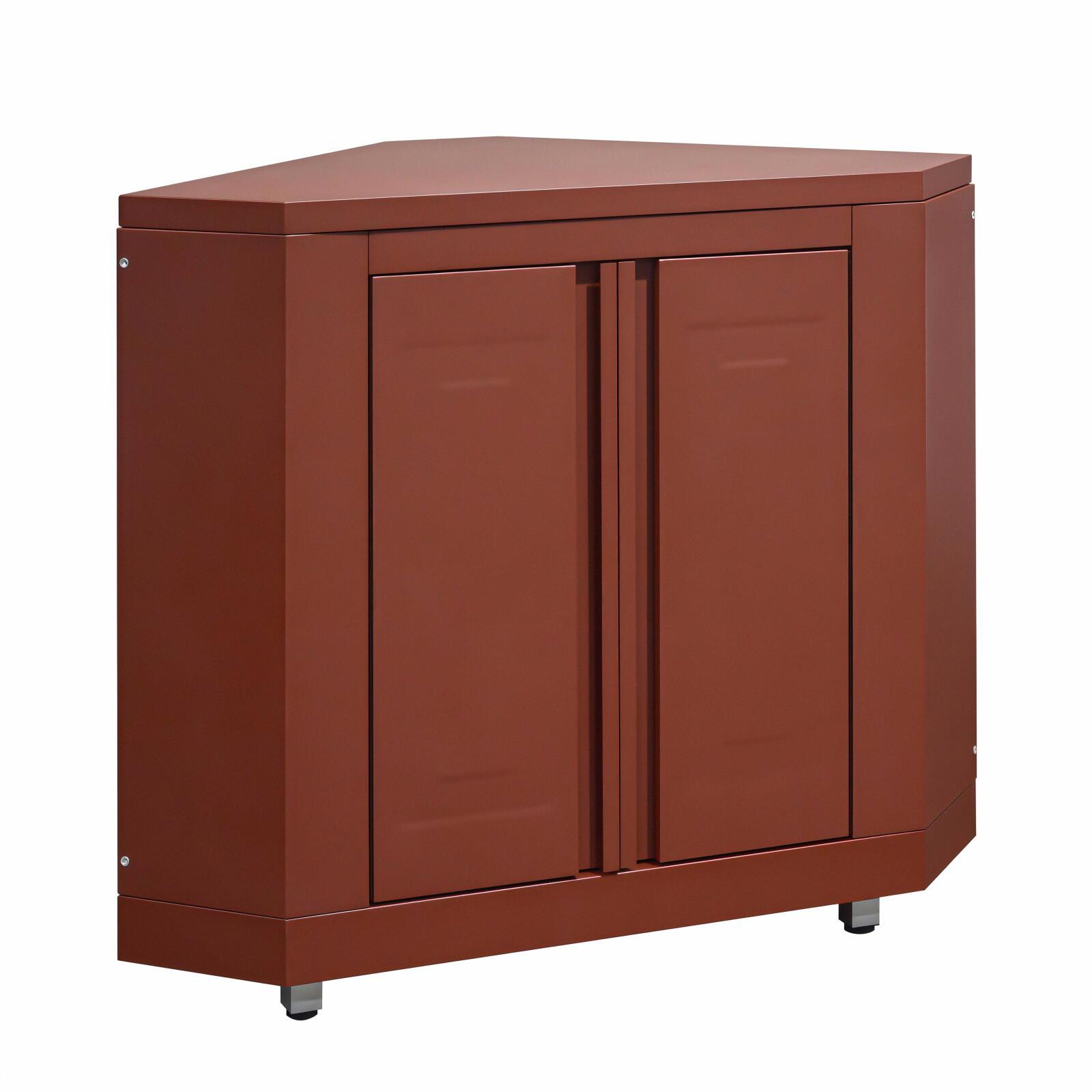 Cuisine extérieure en métal d'angle avec évier, barbecue et rangements - 4 modules