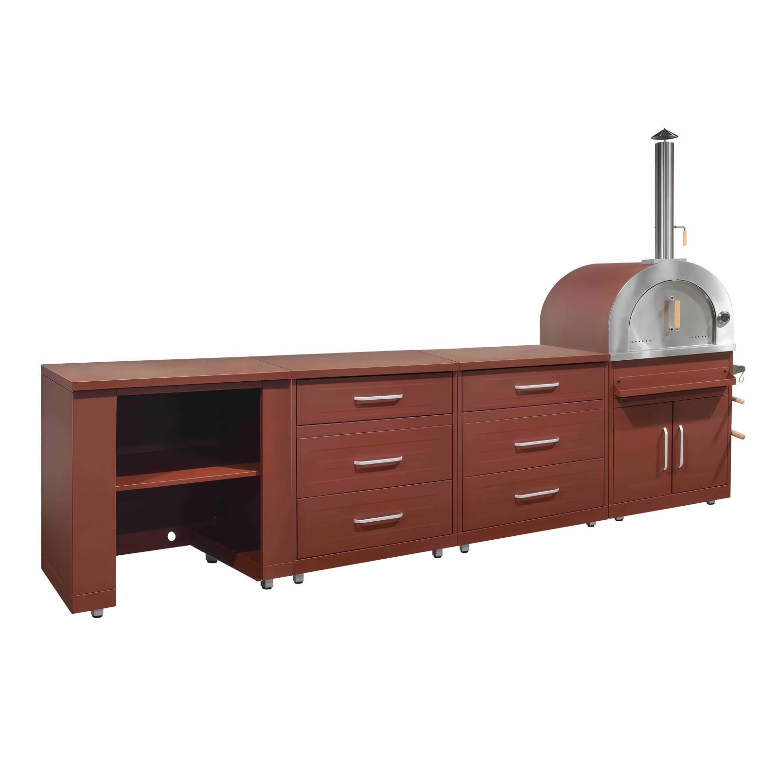 Cuisine extérieure en métal avec four à pizza et rangements - 4 modules