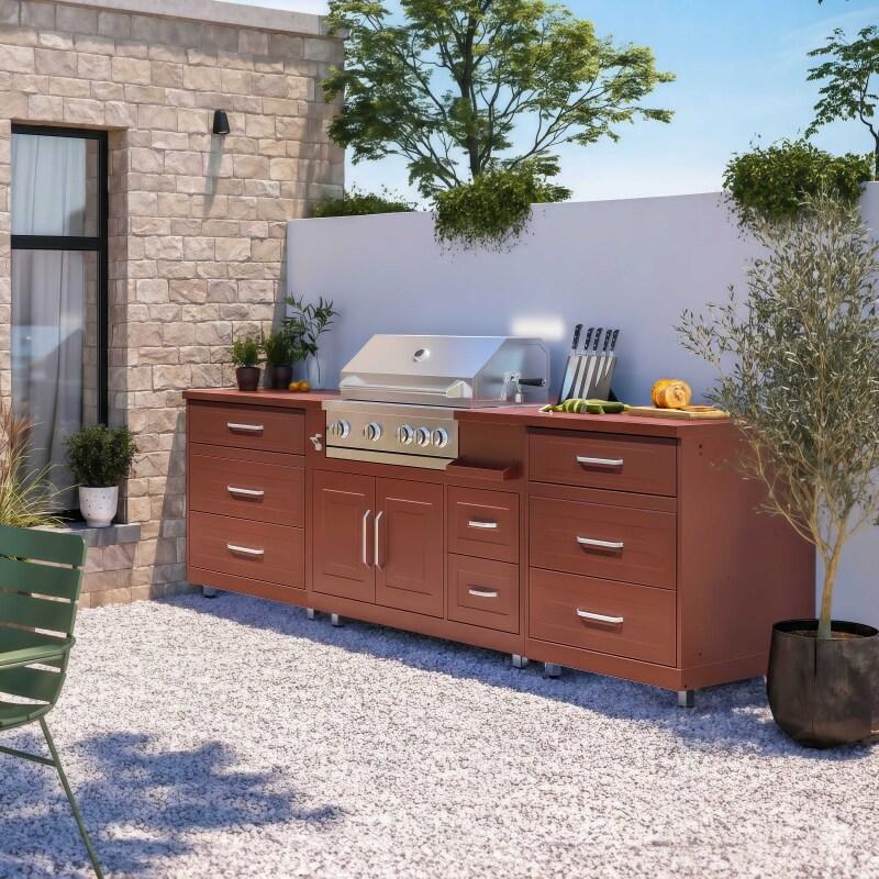 Cuisine extérieure en métal avec barbecue et rangements - 3 modules - Ambiance