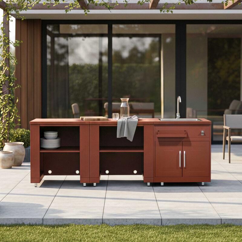 Cuisine extérieure en métal avec évier et rangements - 3 modules - Ambiance
