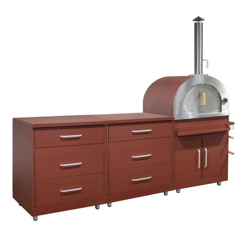Cuisine extérieure en métal avec four à pizza et rangements - 3 modules