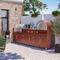 Cuisine extérieure en métal avec four à pizza, gazinière, barbecue et rangements - 3 modules - Ambiance