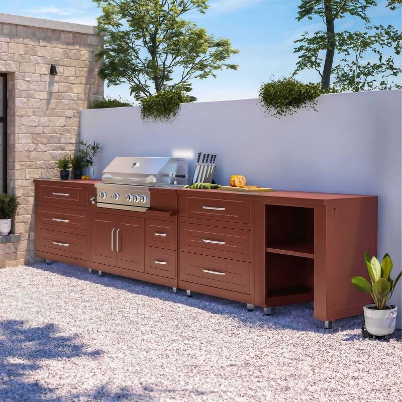 Cuisine extérieure en métal avec barbecue et rangements - 4 modules - Ambiance
