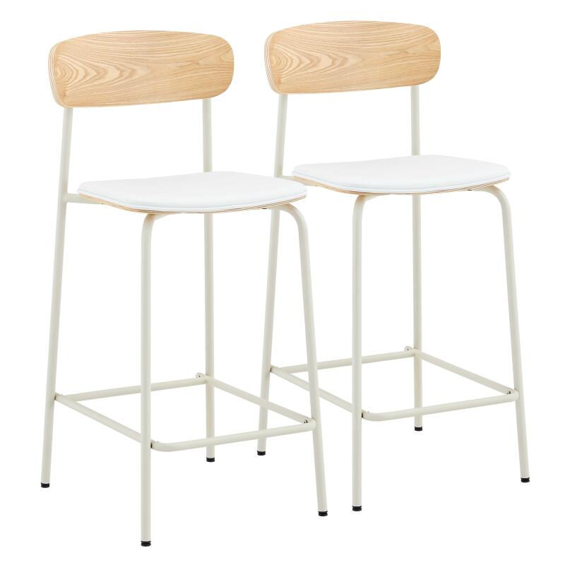 Chaises hautes effet cuir en bois et métal - Lot de 2