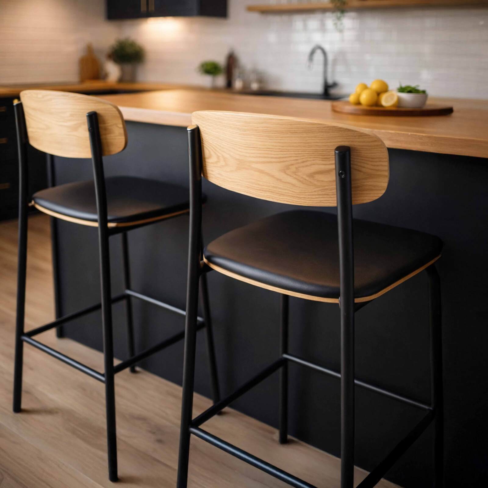 Chaises hautes effet cuir en bois et métal - Lot de 2