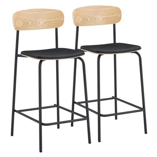 Chaises hautes effet cuir en bois et métal - Lot de 2 | Oviala