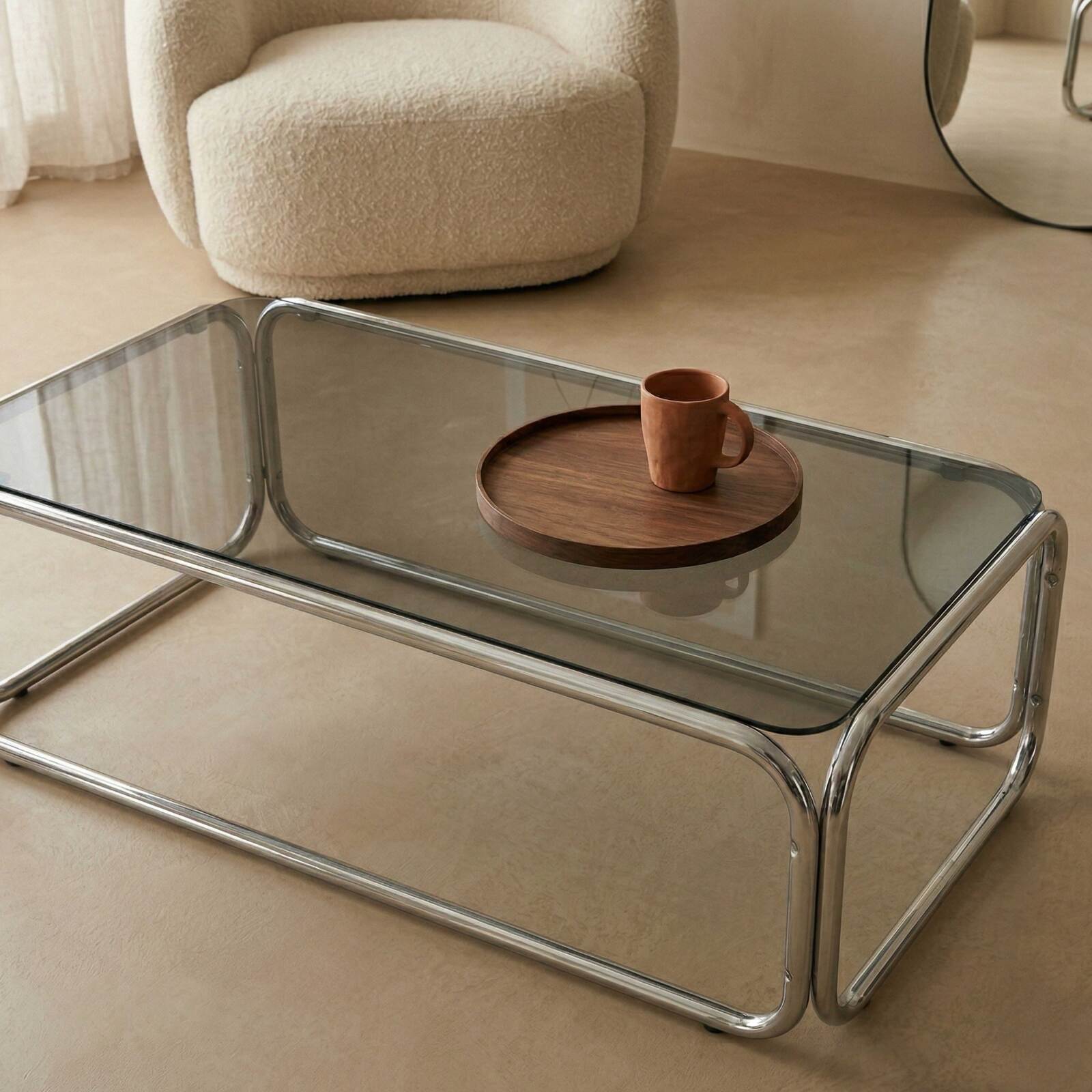 Table basse en verre trempé rectangulaire 110x50 cm 