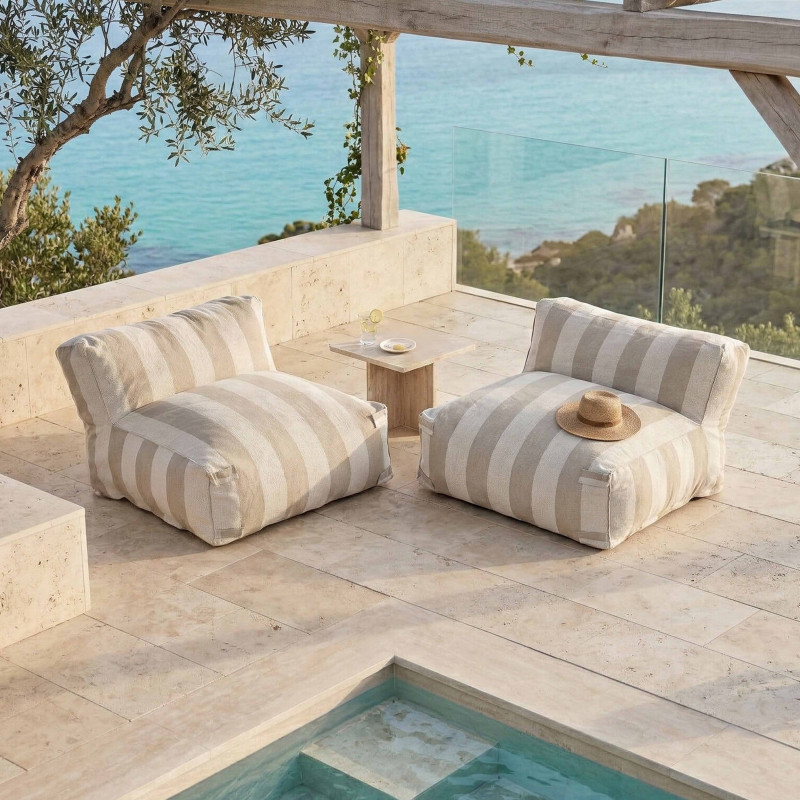 Salon de jardin modulable 2 places avec 2 chauffeuses rayées (2/7)