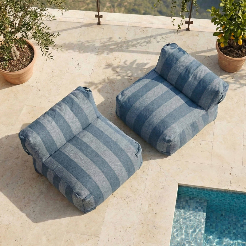 Salon de jardin modulable 2 places avec 2 chauffeuses rayées (2/7)