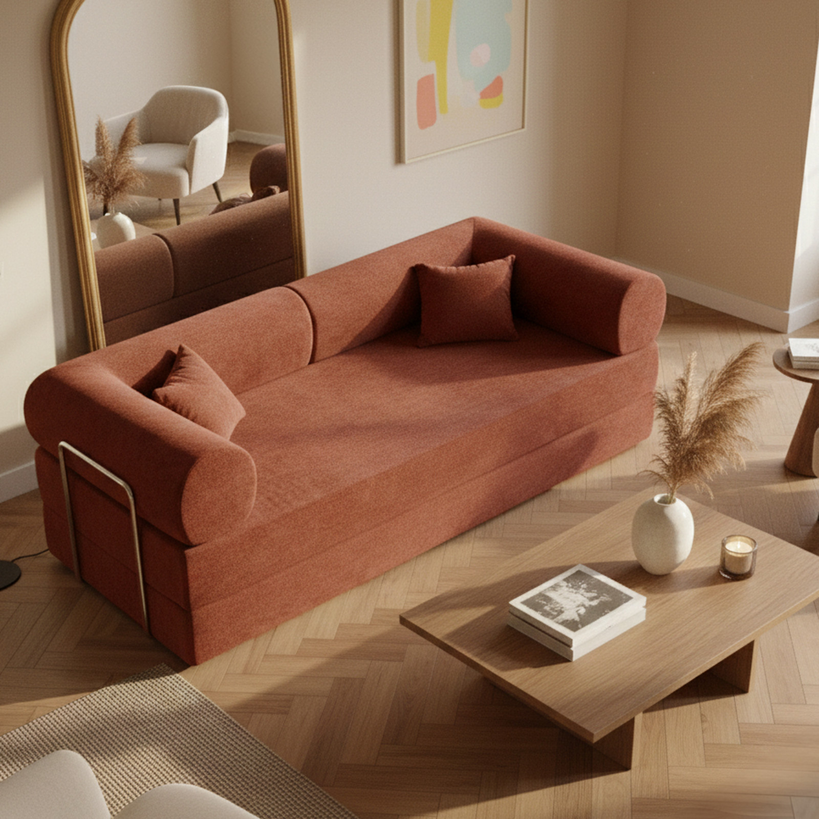 Canapé convertible 2 places en tissu avec coussins modulables