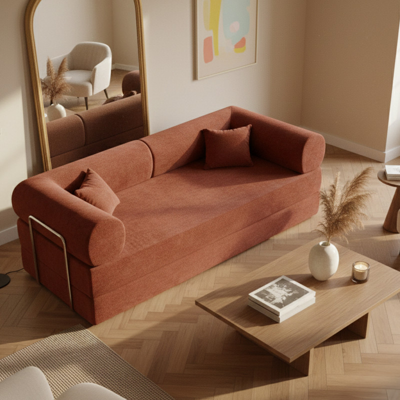 Canapé convertible 2 places en tissu avec coussins modulables