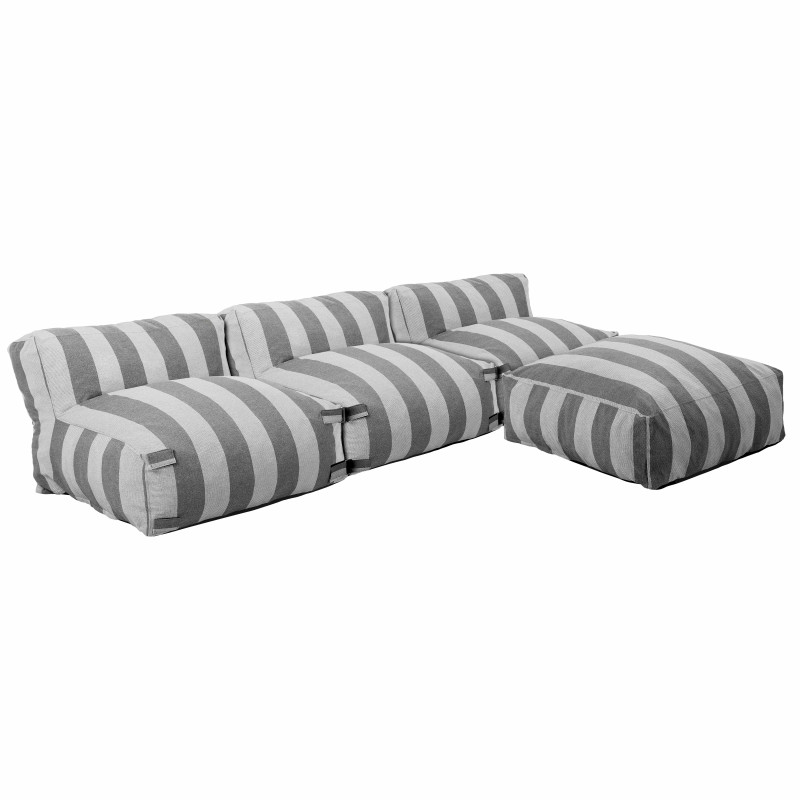 Salon de jardin modulable rayé 4 places avec 3 chauffeuses et 1 pouf