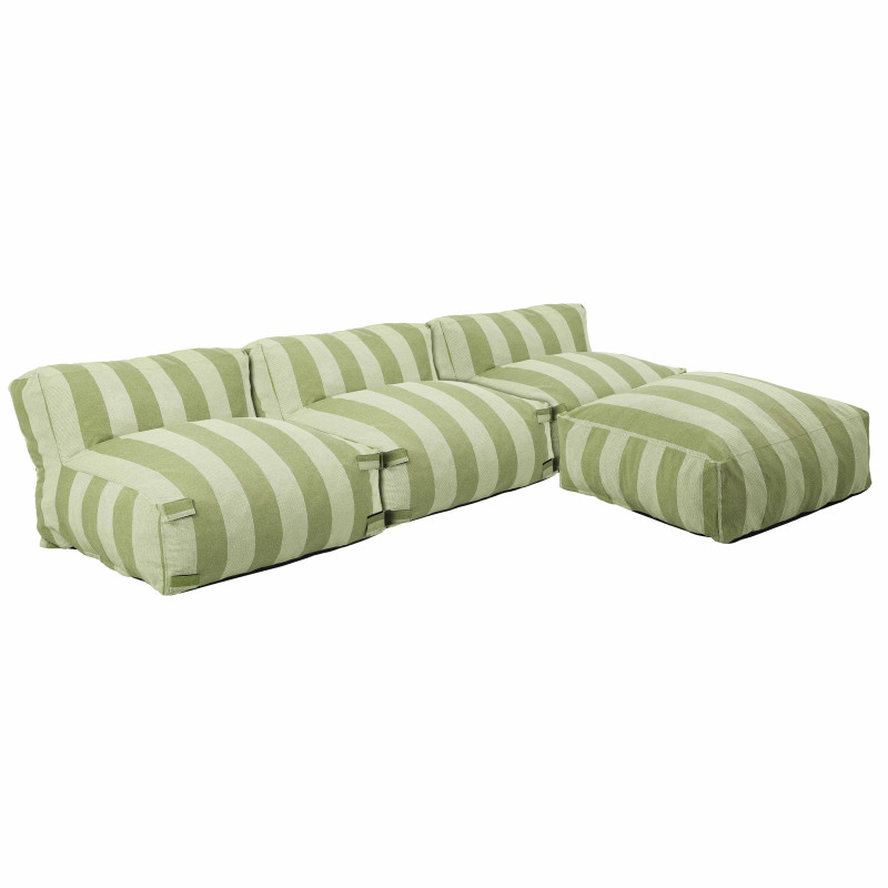 Salon de jardin modulable rayé 4 places avec 3 chauffeuses et 1 pouf