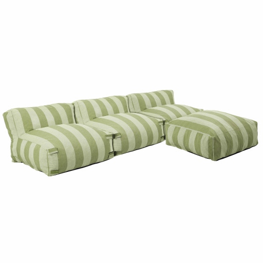 Salon de jardin modulable rayé 4 places avec 3 chauffeuses et 1 pouf | Oviala