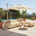 Salon de jardin modulable rayé 4 places avec 3 chauffeuses et 1 pouf