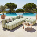 Salon de jardin modulable rayé 4 places avec 3 chauffeuses et 1 pouf