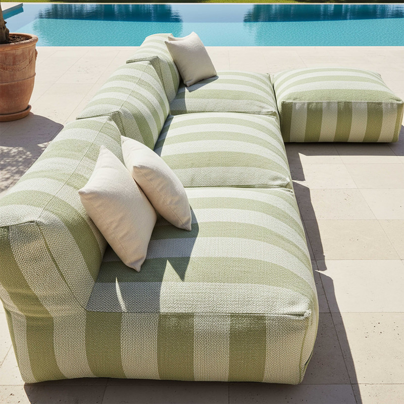 Salon de jardin modulable rayé 4 places avec 3 chauffeuses et 1 pouf (2/6)