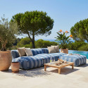Salon de jardin modulable rayé 4 places avec 3 chauffeuses et 1 pouf