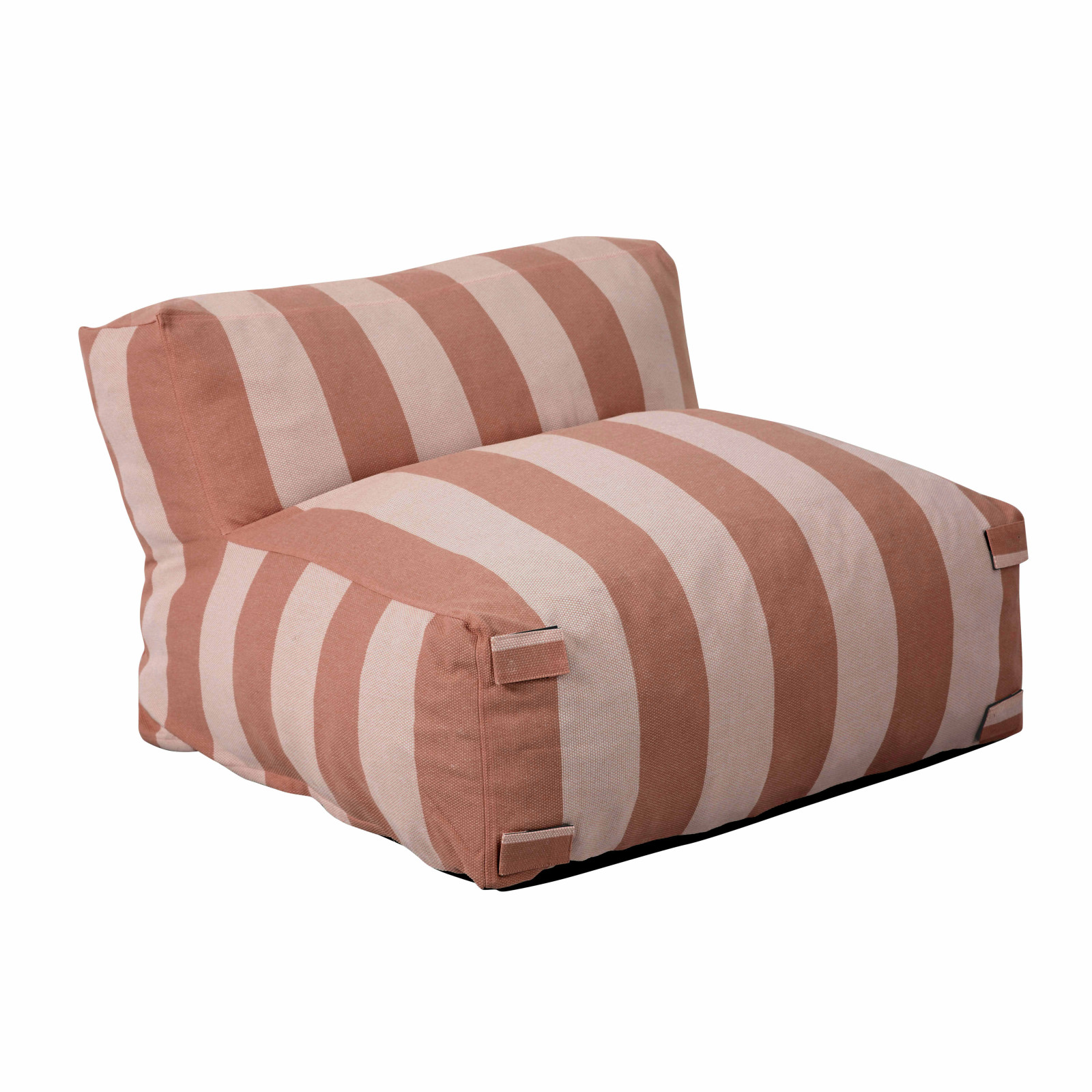 Salon de jardin modulable rayé 4 places avec 3 chauffeuses et 1 pouf