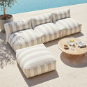 Salon de jardin modulable rayé 4 places avec 3 chauffeuses et 1 pouf