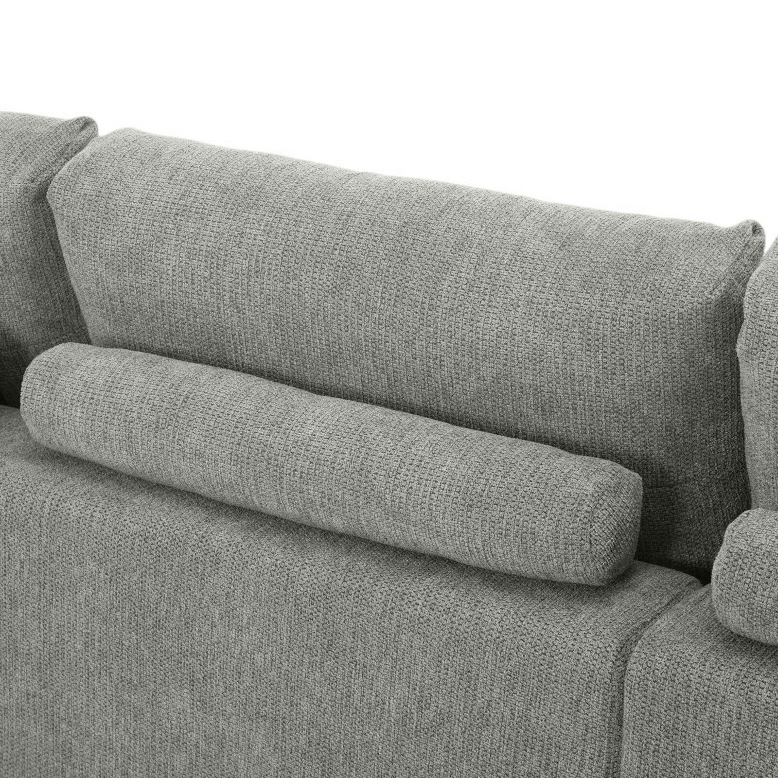 Canapé d'angle 3 places en tissu avec méridienne droite et coussins