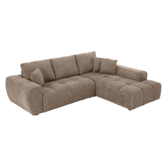 Canapé d'angle 3 places en tissu avec méridienne droite et coussins | Oviala