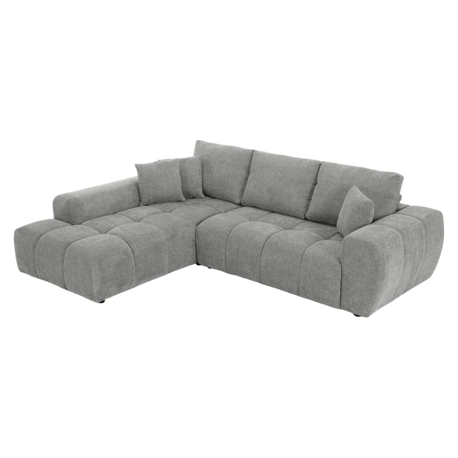 Canapé d'angle 3 places en tissu avec méridienne gauche et coussins