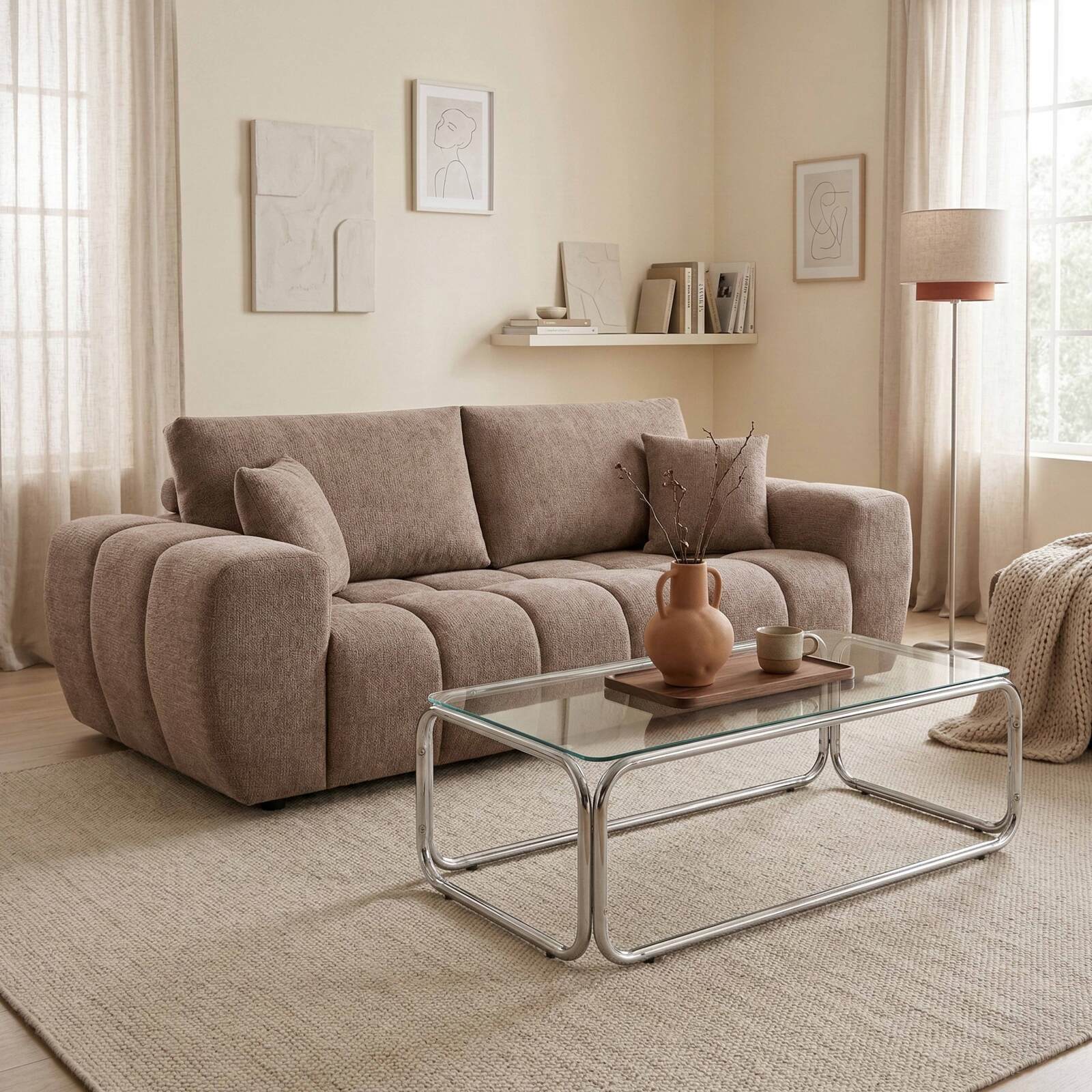 Canapé 3 places en tissu avec coussins