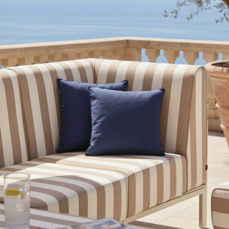 Salon de jardin modulable rayé 4 places avec 1 chauffeuse, 1 fauteuil d'angle, 1 méridienne et 1 pouf (6/7)