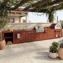 Cuisine extérieure en métal avec évier, four à pizza, gazinière, barbecue et rangements - 6 modules - Ambiance