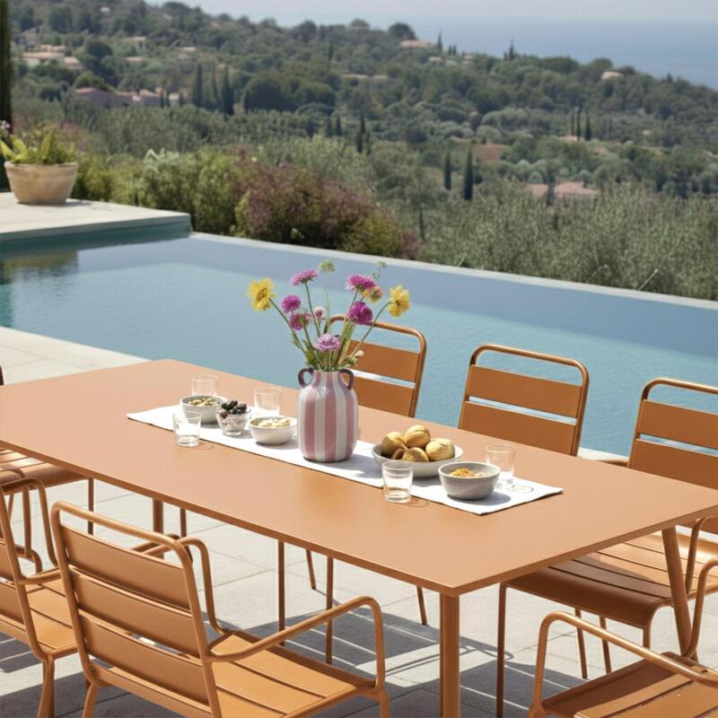 Table de jardin en métal 180x90 cm et 8 chaises avec accoudoirs (2/10)