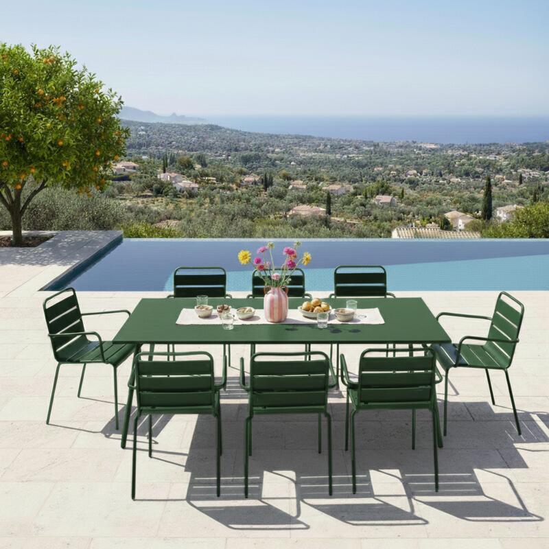 Table de jardin en métal 180x90 cm et 8 chaises avec accoudoirs (2/10)