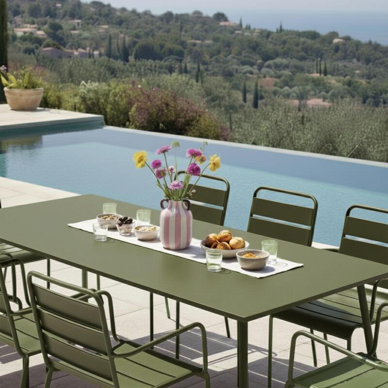 Table de jardin en métal 180x90 cm et 8 chaises avec accoudoirs (2/10)