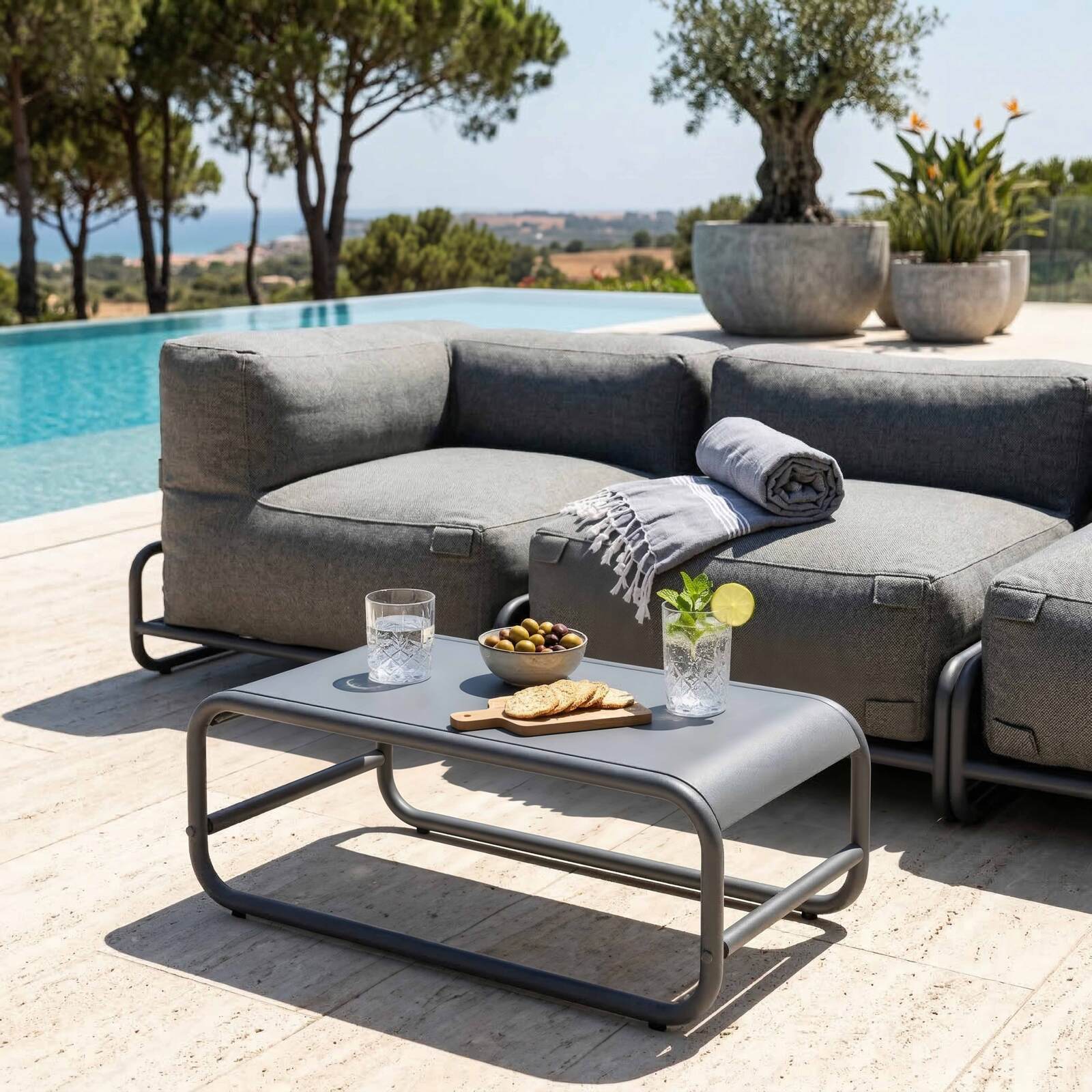 Table basse de jardin rectangulaire en métal 85x40x30 cm