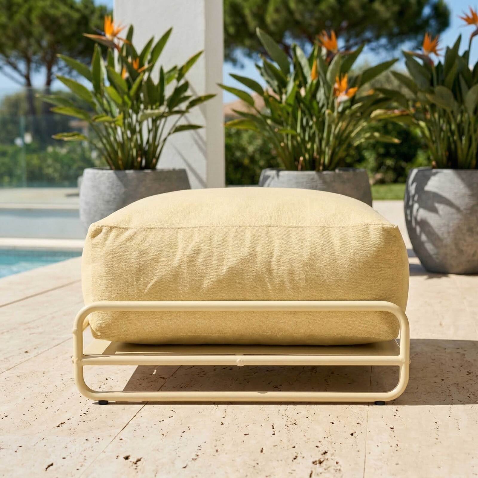 Pouf pour salon de jardin modulable avec structure