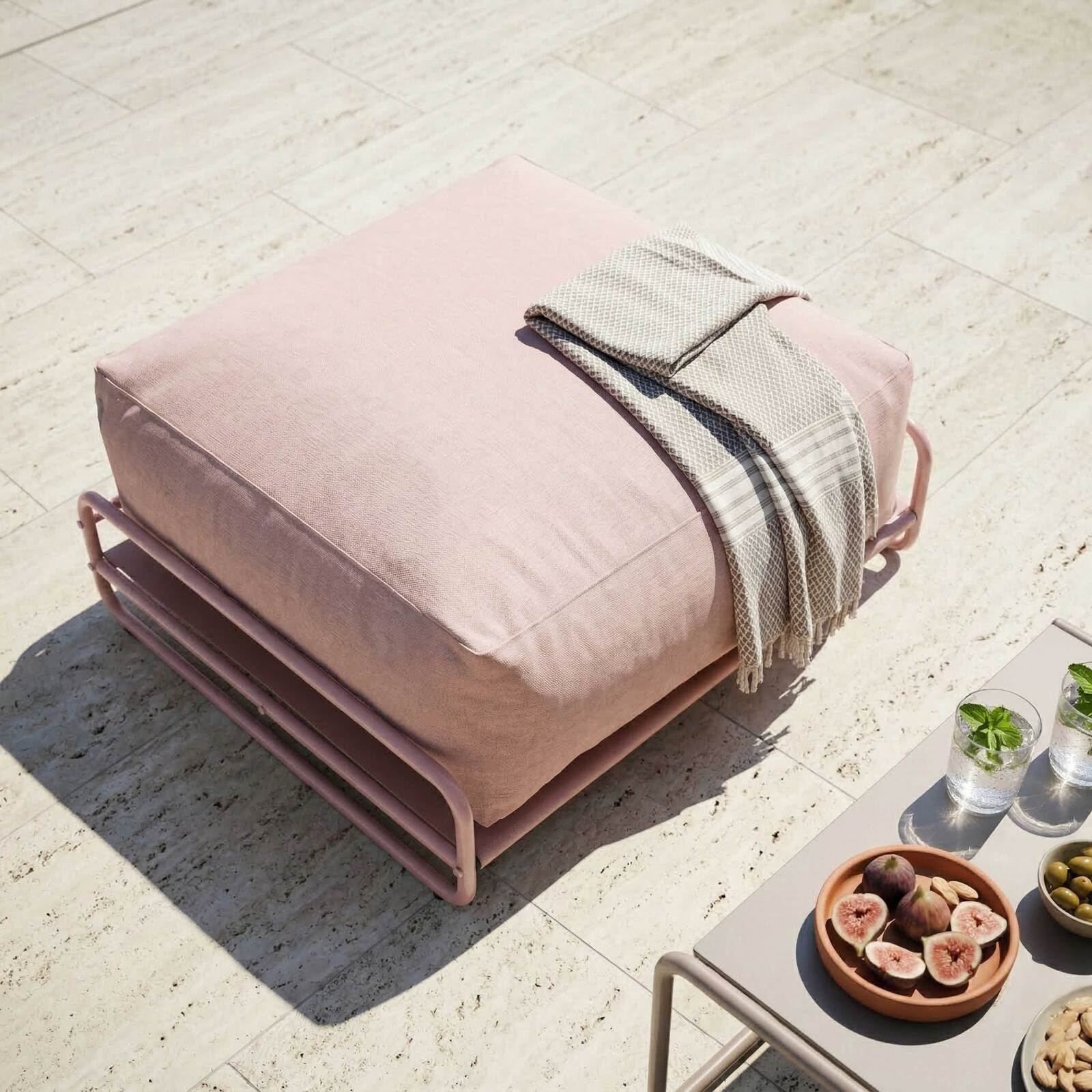 Pouf pour salon de jardin modulable avec structure