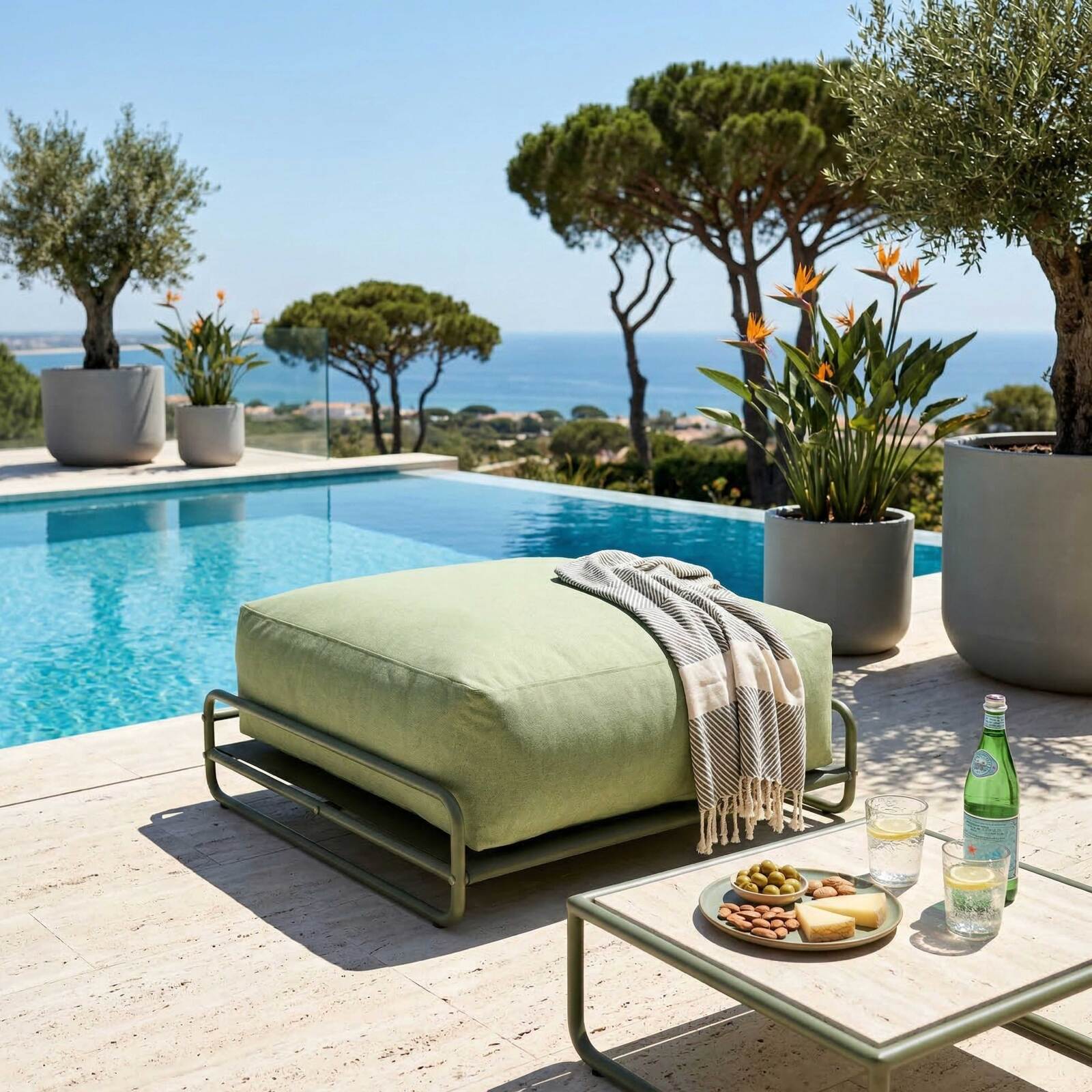 Pouf pour salon de jardin modulable avec structure