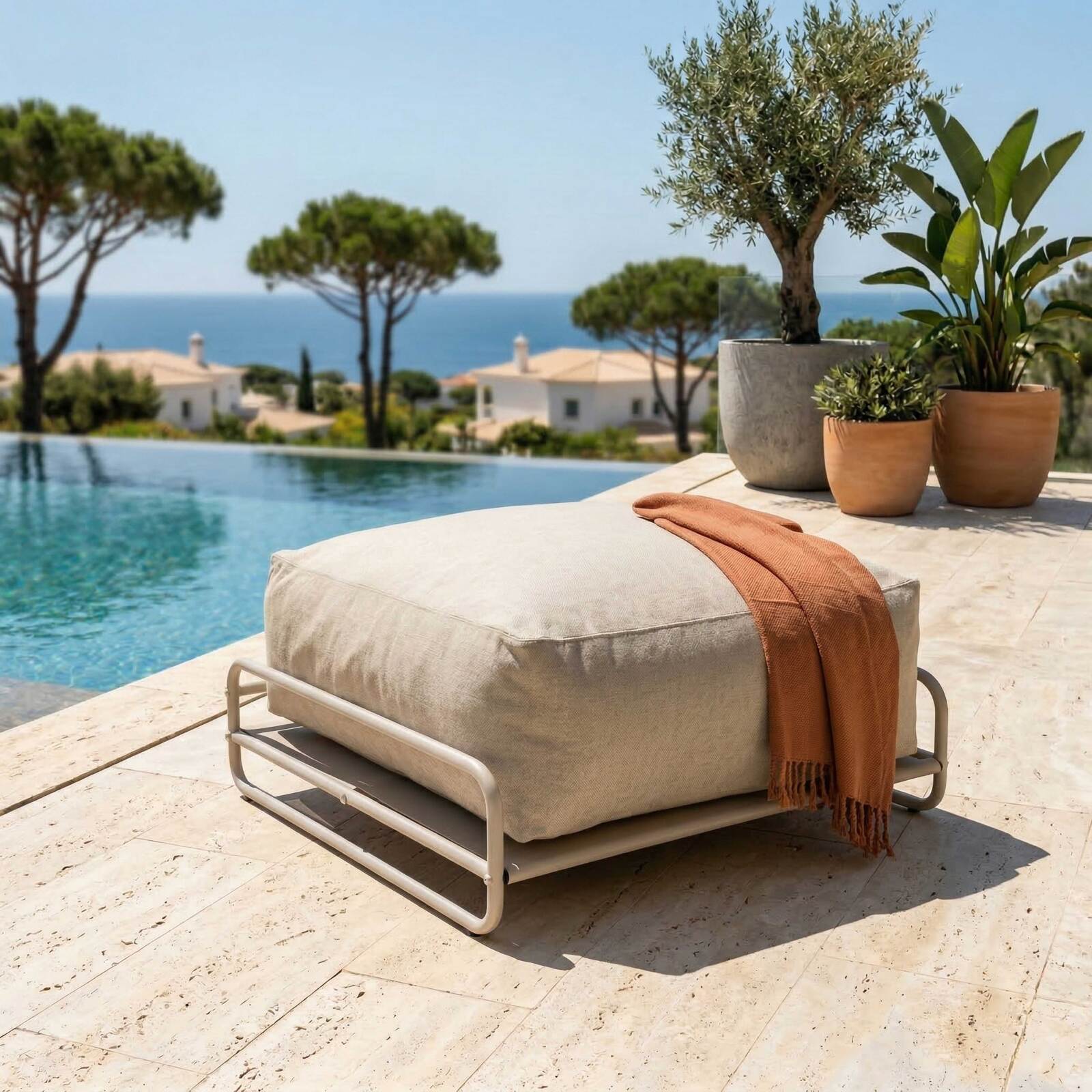 Pouf pour salon de jardin modulable avec structure