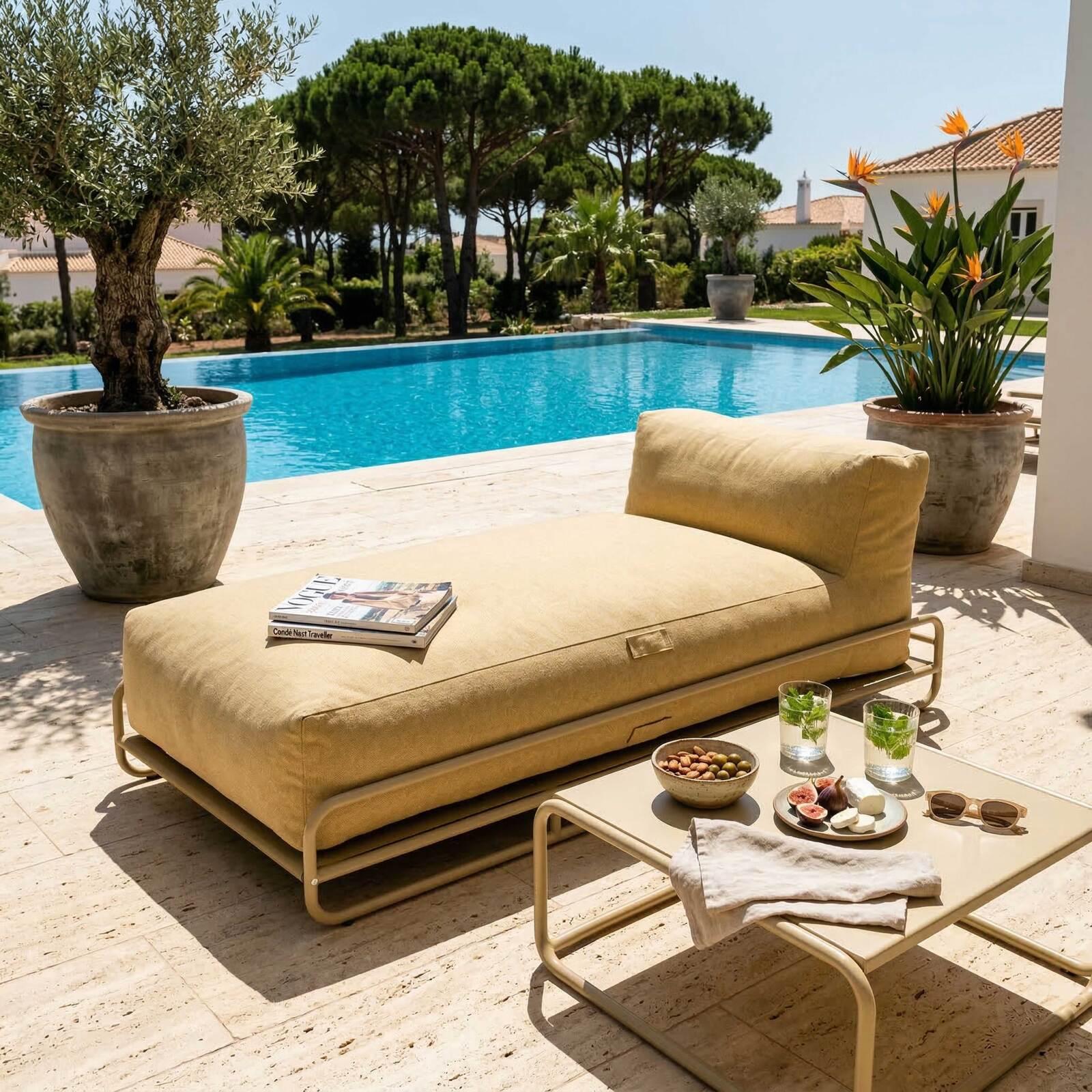 Méridienne pour salon de jardin modulable avec structure