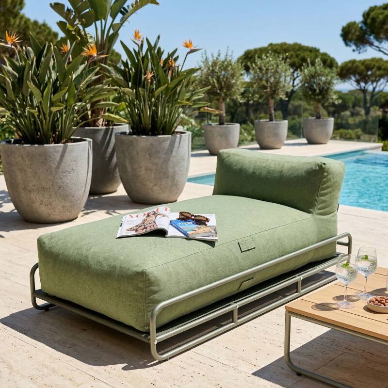 Méridienne pour salon de jardin modulable avec structure