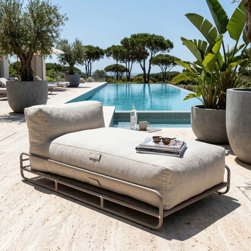Méridienne pour salon de jardin modulable avec structure